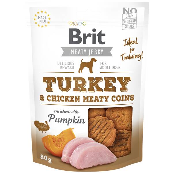 BRIT Dog Jerky Turkey M. Coins 80g