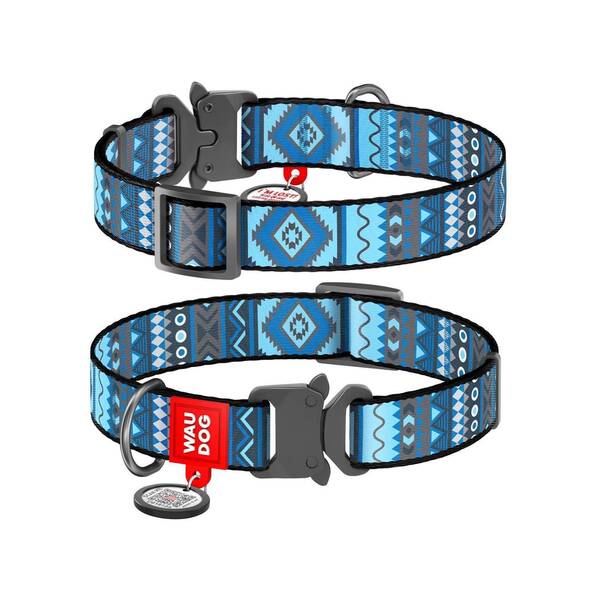 WAUDOG Naylon Dog Collar Ethno Blue 20mm 24*40cm