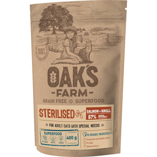 OAKS FARM Cat GF Sterilised Salmon&Krill 400gr