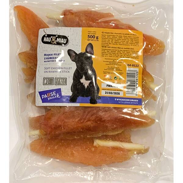 Hau & Miau Soft chicken fillet on rawhide stick 500gr